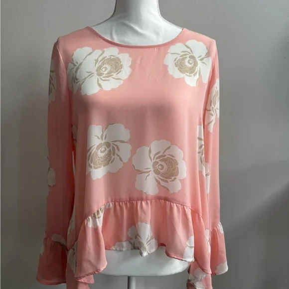 a.n.a Peach Asymmetrical Ruffled Blouse - Picture 1 of 7